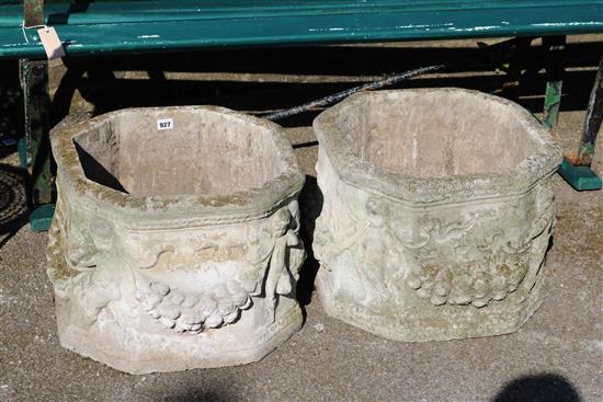 Pair of reconstituted stone garden urns(-)